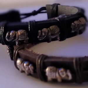 1 Black And 1 Brown Elephant Charm Leather Bracelets